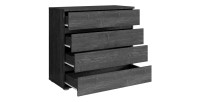 Chambre complète VELTIS – Lit 180x200 LED avec sommier + armoire + commode + chevets – Frêne noir