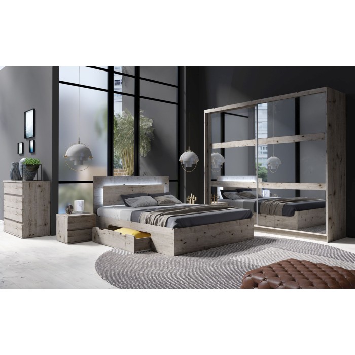Armadio VELTIS a 2 porte scorrevoli con specchio – L230 x H215 cm – Colore quercia Wellington