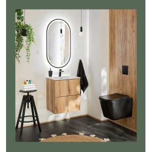 Meuble sous vasque VANO – 2 tiroirs – Coloris chêne – L80 × P57 × H39 cm – À suspendre