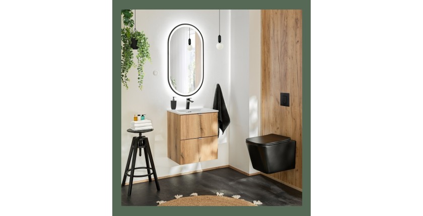 Meuble sous vasque VANO – 2 tiroirs – Coloris chêne – L50 × P57 × H39 cm – À suspendre