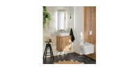 Meuble sous vasque VANO – 2 portes – Coloris chêne – L50 × P57 × H39 cm – À suspendre