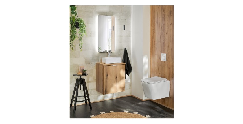Meuble sous vasque VANO – 2 portes – Coloris chêne – L50 × P57 × H39 cm – À suspendre