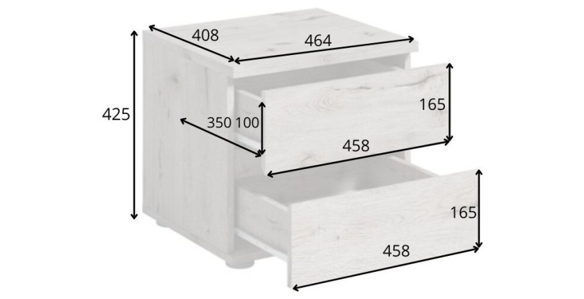 Lot de 2 tables de chevet VELTIS – 2 tiroirs – L46 x H43 cm – Coloris chêne Wellington
