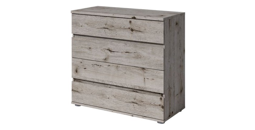 Commode VELTIS 4 tiroirs – L92 x H85 cm – Rangement moderne coloris chêne Wellington