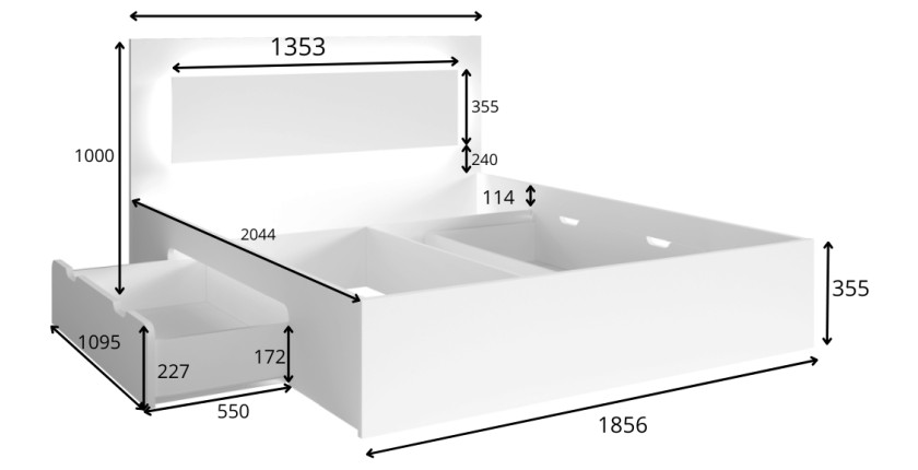Lit VELTIS 180x200 cm avec tête de lit LED – Coloris chêne Wellington – Sommier et matelas non inclus