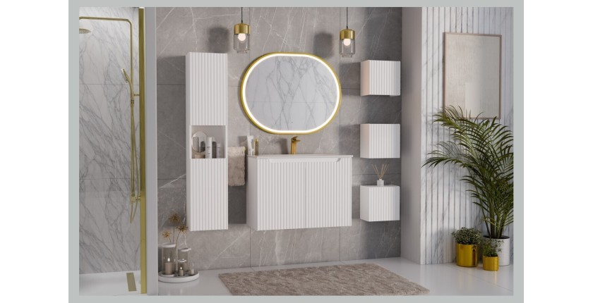 Meuble sous vasque VANO – 2 portes – Blanc alpin – L60 × P39 × H57 cm – À suspendre