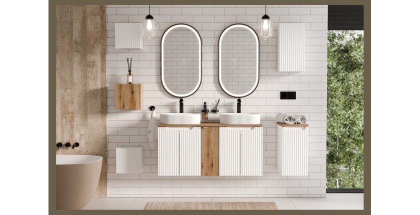 Meuble sous vasque VANO – 2 portes – Blanc alpin – L60 × P39 × H57 cm – À suspendre