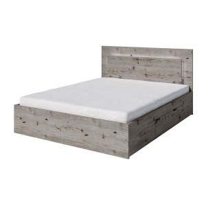 Ensemble lit VELTIS 160x200 cm avec sommier inclus – Tête de lit LED – Chêne Wellington – Matelas non inclus