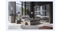 Chambre complète VELTIS – Lit 160x200 LED avec sommier + armoire + commode + chevets – Chêne Wellington