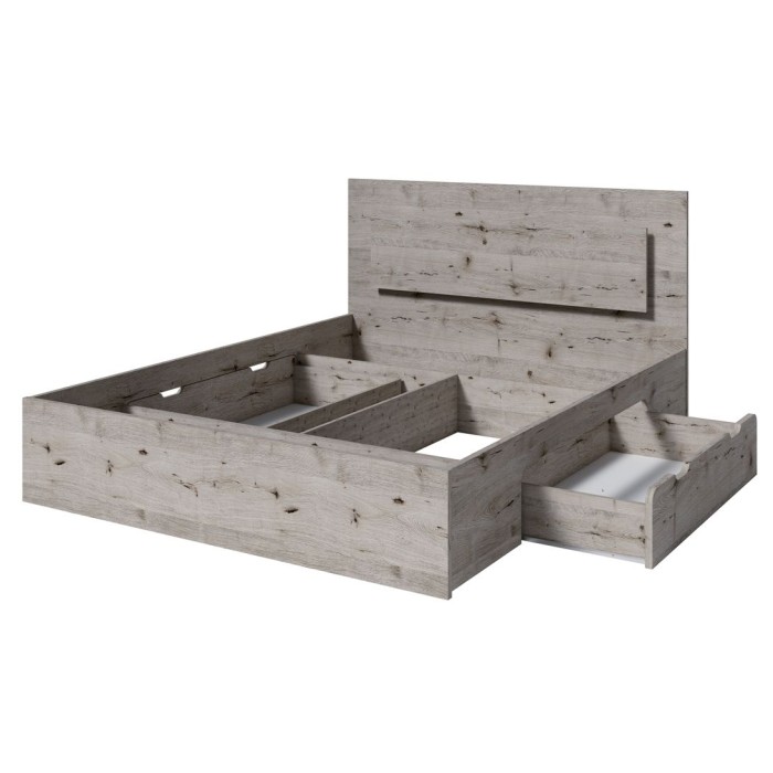 Camera completa VELTIS - Letto 160x200 LED con doghe + armadio + cassettiera + comodini - Rovere Wellington