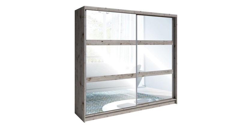 Chambre complète VELTIS – Lit 160x200 LED avec sommier + armoire + commode + chevets – Chêne Wellington