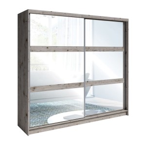 Chambre complète VELTIS – Lit 160x200 LED avec sommier + armoire + commode + chevets – Chêne Wellington