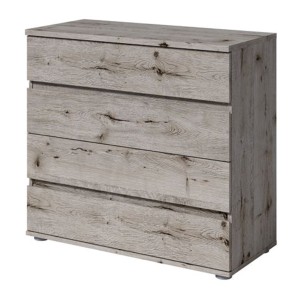 Chambre complète VELTIS – Lit 160x200 LED avec sommier + armoire + commode + chevets – Chêne Wellington