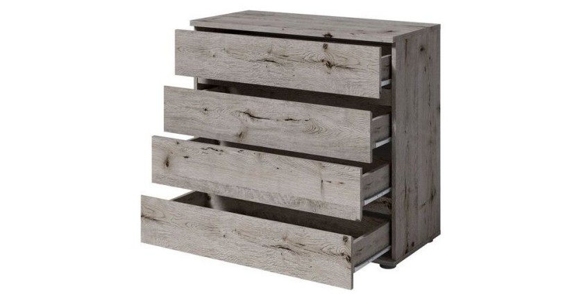 Chambre complète VELTIS – Lit 160x200 LED avec sommier + armoire + commode + chevets – Chêne Wellington