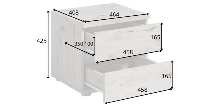 Chambre complète VELTIS – Lit 160x200 LED avec sommier + armoire + commode + chevets – Chêne Wellington