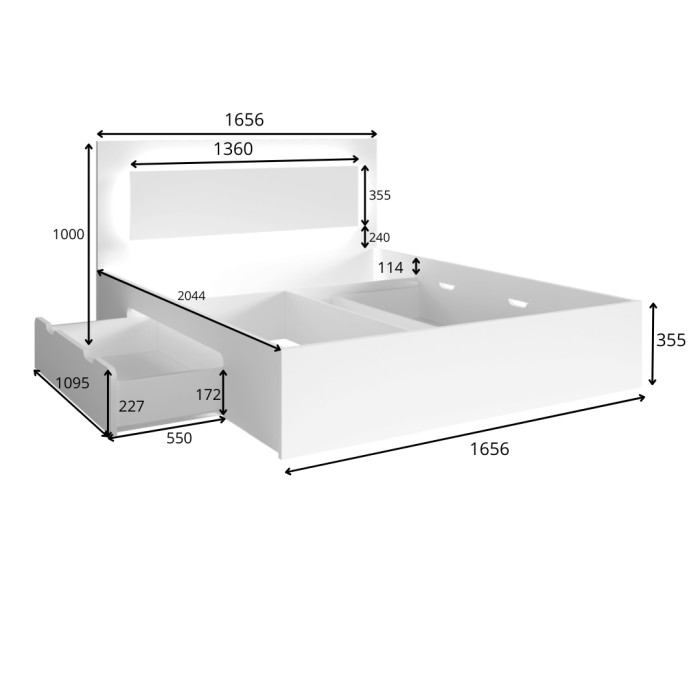 Camera completa VELTIS - Letto 160x200 LED con doghe + armadio + cassettiera + comodini - Rovere Wellington