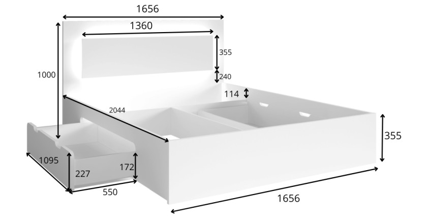 Chambre complète VELTIS – Lit 160x200 LED avec sommier + armoire + commode + chevets – Chêne Wellington