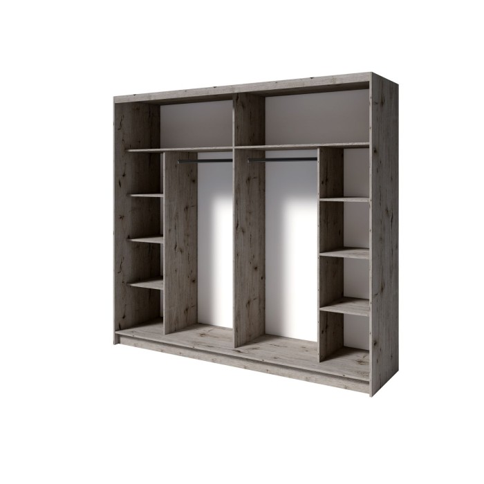 Camera completa VELTIS - Letto 160x200 LED con doghe + armadio + cassettiera + comodini - Rovere Wellington