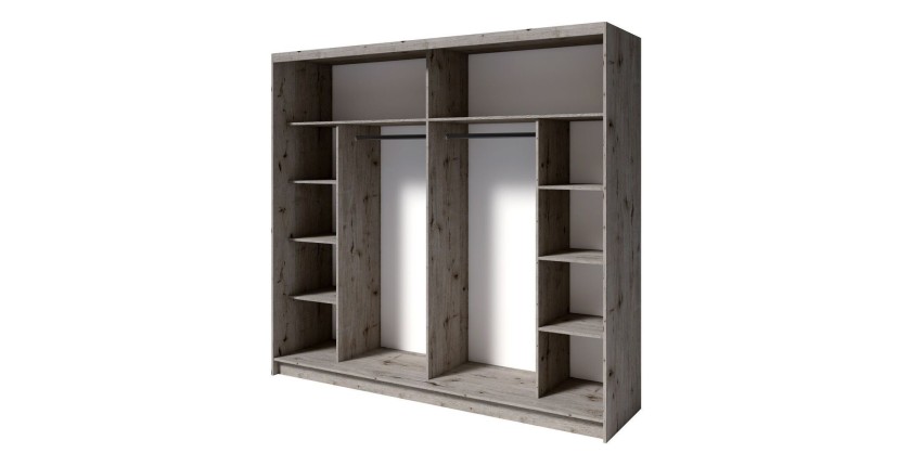 Chambre complète VELTIS – Lit 160x200 LED avec sommier + armoire + commode + chevets – Chêne Wellington