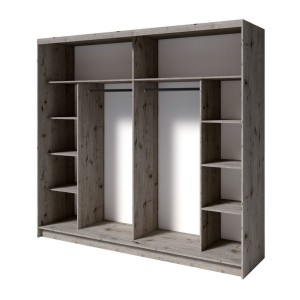 Chambre complète VELTIS – Lit 160x200 LED avec sommier + armoire + commode + chevets – Chêne Wellington