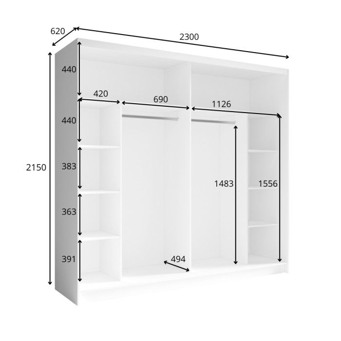 Camera completa VELTIS - Letto 160x200 LED con doghe + armadio + cassettiera + comodini - Rovere Wellington