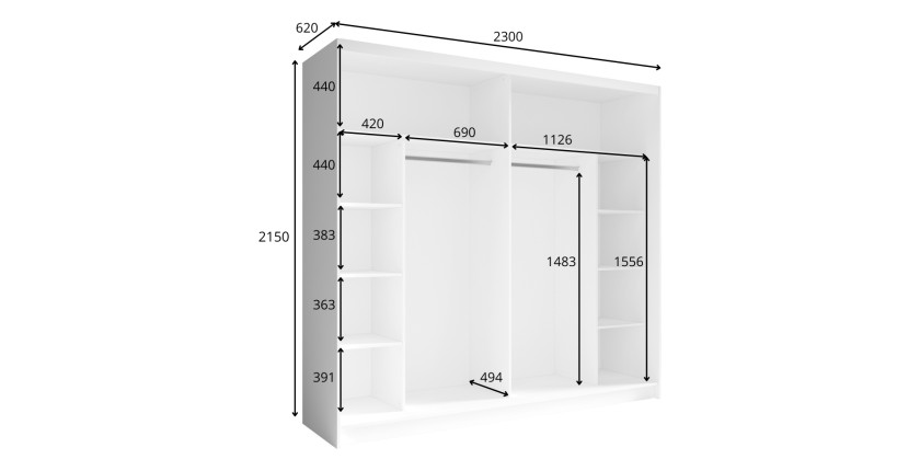 Chambre complète VELTIS – Lit 160x200 LED avec sommier + armoire + commode + chevets – Chêne Wellington