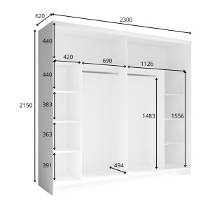 Chambre complète VELTIS – Lit 160x200 LED avec sommier + armoire + commode + chevets – Chêne Wellington