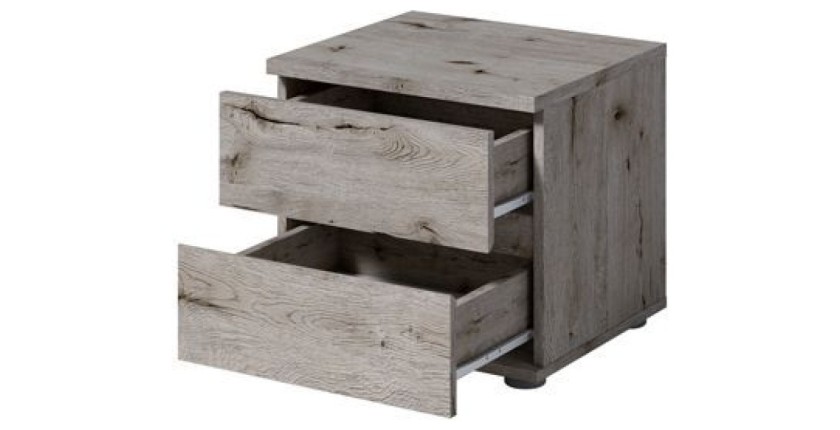 Chambre complète VELTIS – Lit 160x200 LED avec sommier + armoire + commode + chevets – Chêne Wellington