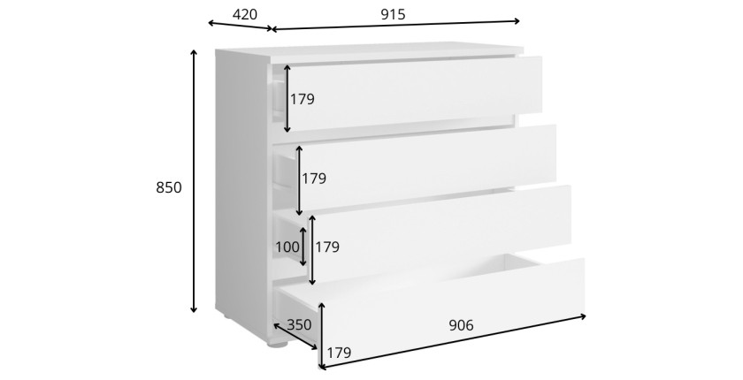 Chambre complète VELTIS – Lit 160x200 LED avec sommier + armoire + commode + chevets – Chêne Wellington
