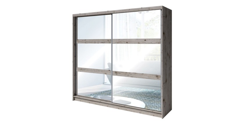 Chambre complète VELTIS – Lit 180x200 LED avec sommier + armoire + commode + chevets – Frêne noir