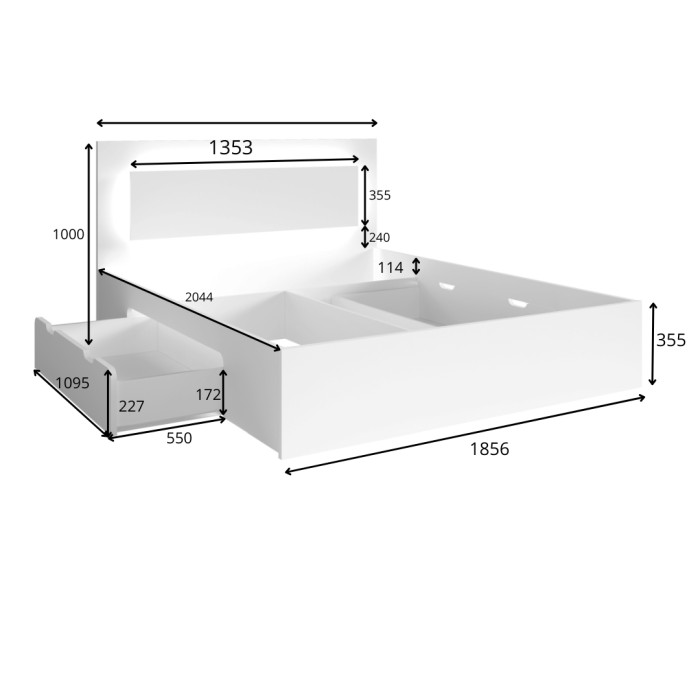 Camera completa VELTIS – Letto 180x200 LED con doghe + armadio + cassettiera + comodini – Frassino nero