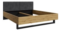 Lit MELODY 160x200 cm – Tête de lit rembourrée – Noir graphite et chêne clair – Sommier et matelas non inclus