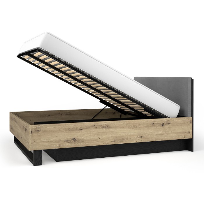 Camera completa MELODY – Letto contenitore 180x200 + armadio + cassettiera + comodini – Nero grafite e rovere chiaro – Materasso