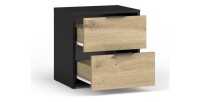 Chambre complète MELODY – Lit coffre 180x200 + armoire + commode + chevets – Noir graphite et chêne clair – Matelas non inclus