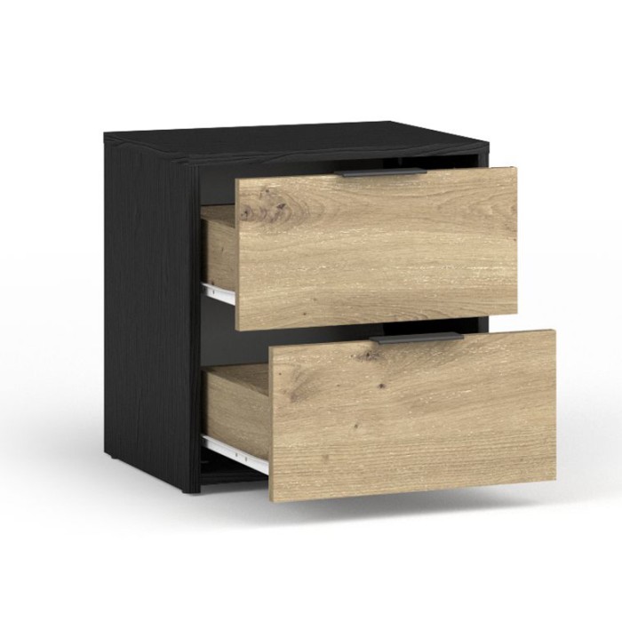 Camera completa MELODY – Letto contenitore 180x200 + armadio + cassettiera + comodini – Nero grafite e rovere chiaro – Materasso