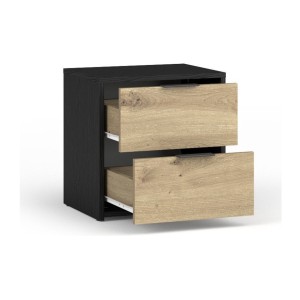 Chambre complète MELODY – Lit coffre 180x200 + armoire + commode + chevets – Noir graphite et chêne clair – Matelas non inclus