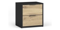 Chambre complète MELODY – Lit coffre 180x200 + armoire + commode + chevets – Noir graphite et chêne clair – Matelas non inclus