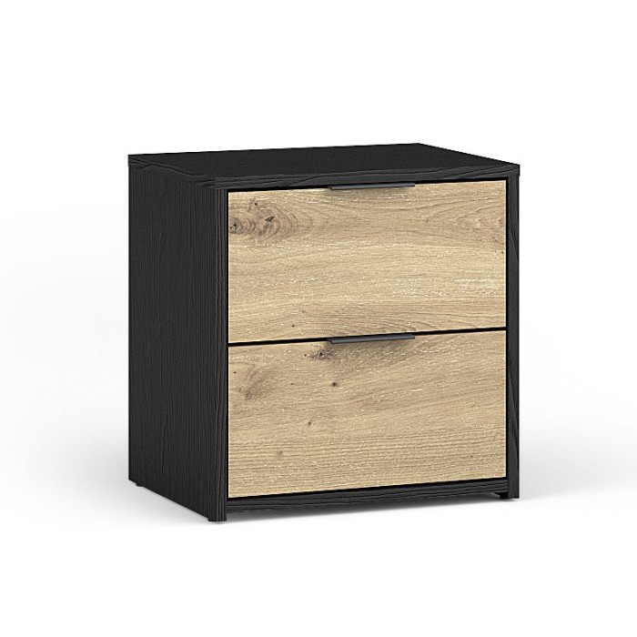 Camera completa MELODY – Letto contenitore 180x200 + armadio + cassettiera + comodini – Nero grafite e rovere chiaro – Materasso