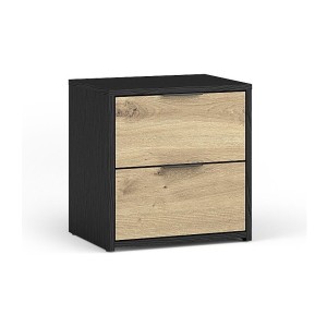 Chambre complète MELODY – Lit coffre 180x200 + armoire + commode + chevets – Noir graphite et chêne clair – Matelas non inclus