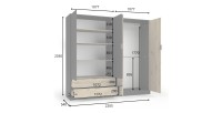 Chambre complète MELODY – Lit coffre 180x200 + armoire + commode + chevets – Noir graphite et chêne clair – Matelas non inclus