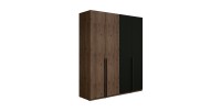 Armoire 4 portes NORVIK – Coloris noyer et noir – Rangement optimisé avec penderie et étagères