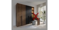 Armoire 4 portes NORVIK – Coloris noyer et noir – Rangement optimisé avec penderie et étagères