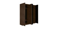 Armoire 4 portes NORVIK – Coloris noyer et noir – Rangement optimisé avec penderie et étagères