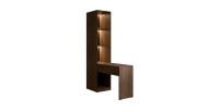 Extension coiffeuse NORVIK – Avec miroir, tiroir, LED intégrée et niches de rangement – Noyer et noir