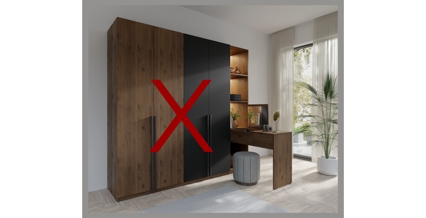 Extension coiffeuse NORVIK – Avec miroir, tiroir, LED intégrée et niches de rangement – Noyer et noir