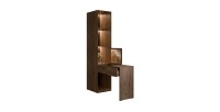 Extension coiffeuse NORVIK – Avec miroir, tiroir, LED intégrée et niches de rangement – Noyer et noir