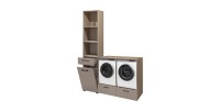 Conjunto de muebles de almacenamiento para lavadora y secadora, colección WASHING – Color topo y roble.