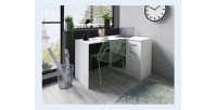 Bureau d’angle LYMA blanc – 1 tiroir, 1 porte et 2 niches – Compact, pratique et moderne