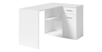Bureau d’angle LYMA blanc – 1 tiroir, 1 porte et 2 niches – Compact, pratique et moderne