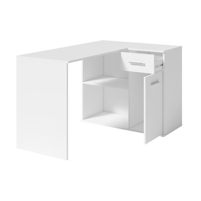 Escritorio de esquina LYMA blanco - 1 cajón, 1 puerta y 2 compartimentos - Compacto, práctico y moderno